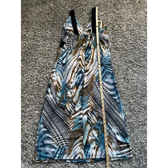 Y2K Midi Dress Size Medium Blue Brown Animal Print Sleeveless Babydoll Stretch - Picture 13 of 15